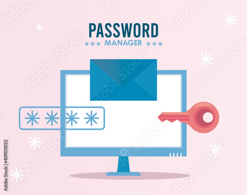 password manager theme with key and cypher in desktop