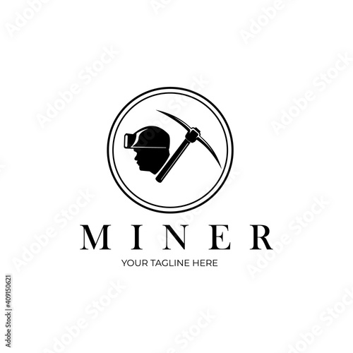 miner line art logo vector illustration template design