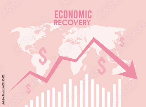 economic recovery statistics arrow with earth planet