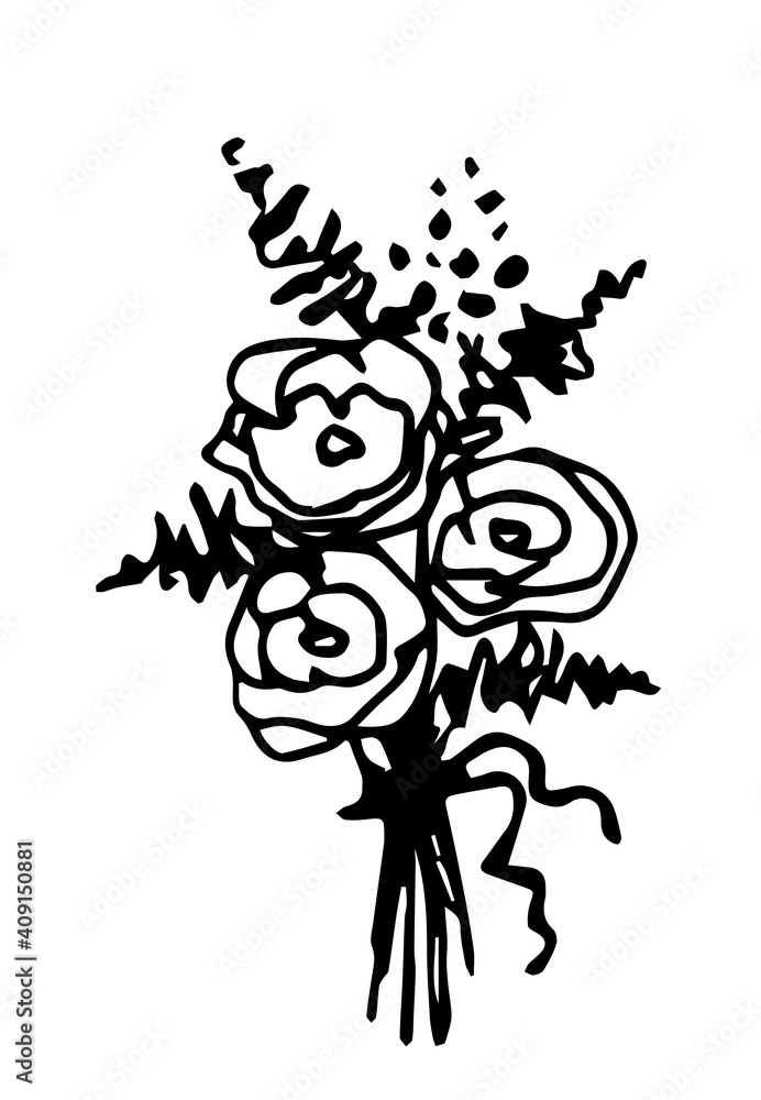 Simple hand-drawn vector doodle black outline drawing. Bouquet of flowers isolated on a white background. For decoration of cards, invitations. Spring holidays, 8 March, mother's day. Simple hand-drawn vector doodle black outline drawing. Bouquet of flowers isolated on a white background. For decoration of cards, invitations. Spring holidays, 8 March, mother's day.