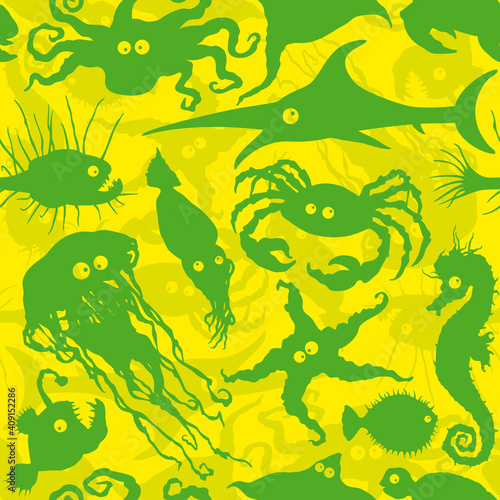 Sea creatures pattern/ Seamless background with cartoon funny sea creatures