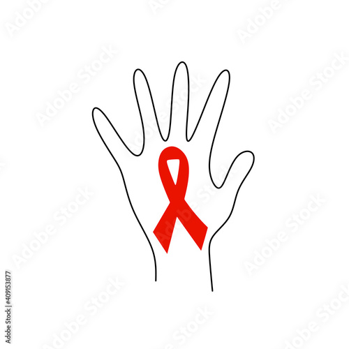 Human's hand with red ribbo...