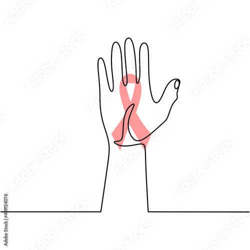 Human's hand with red ribbo...