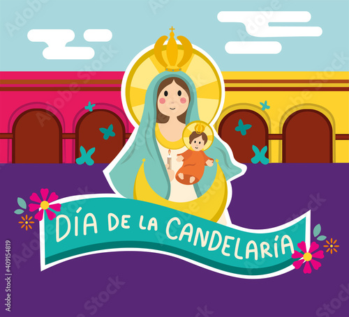 Ilustración vectorial sobre la festividad de la Virgen de Candelaria.