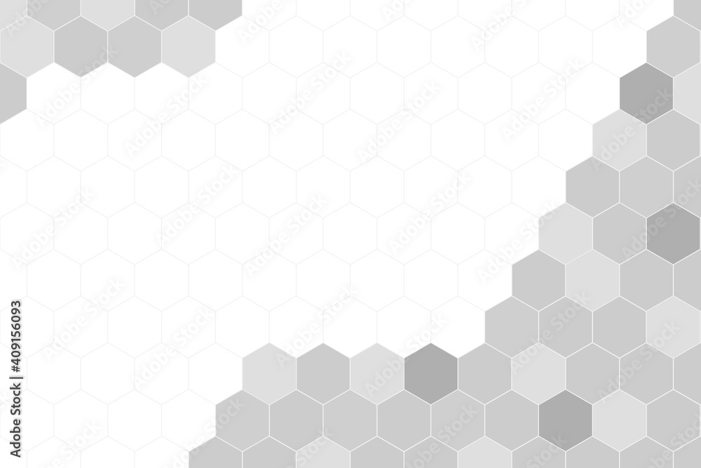 Fototapeta premium Honeycomb Grid tile random background or Hexagonal cell texture. in color white or gray or grey with empty or copy space in the middle center.