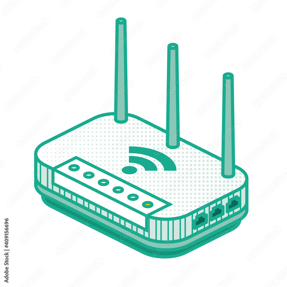 Isometric Network Router. Outline Wifi Wireless Router with Antennas Isolated on White. Isometric Network Router. Outline Wifi Wireless Router with Antennas Isolated on White.