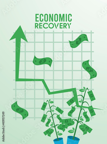 economic recovery statistics arrow with bills plants