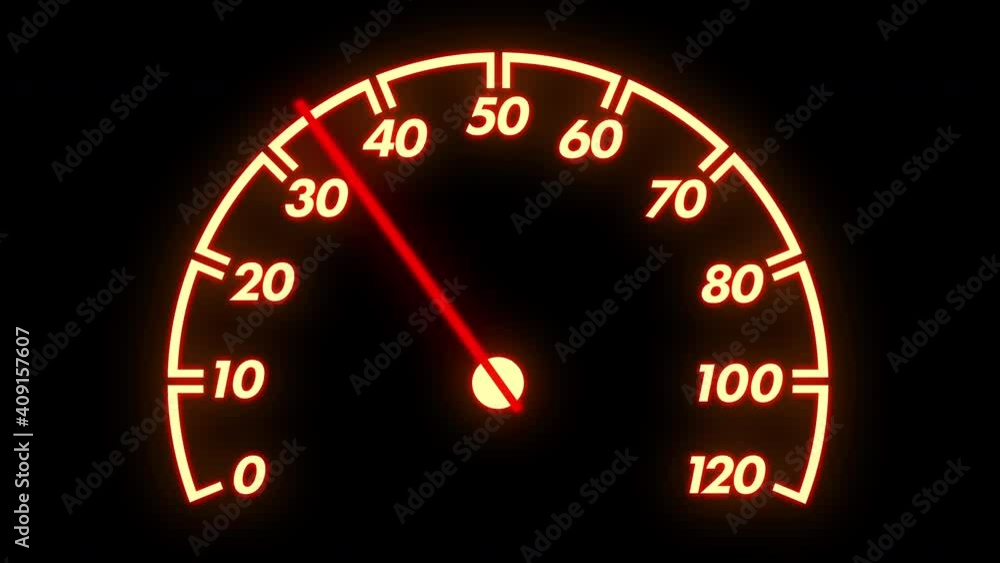 Glowing Speedometer Accelerates from 0 to 120 Miles per Hour Glowing Speedometer Accelerates from 0 to 120 Miles per Hour
