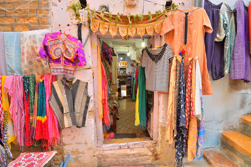 Clothes hanging in a shop in Jaisalmer, India  © saurav005