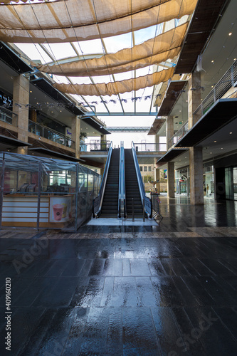 jerusalem-israel. 01-27-2021. Ramot Mall is empty of people, during the curfew and the government ban on opening stores to prevent Corona virus infection photo