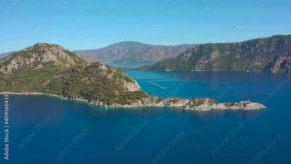 View of mountains Aegean coast of Icmeler, Marmaris, Mugla Province, Turkey. Aerial view 4K. View of mountains Aegean coast of Icmeler, Marmaris, Mugla Province, Turkey. Aerial view 4K.