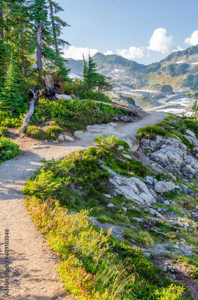 Obraz premium Majestic mountains in Bagley Lake Park, Mount Baker, Washington, USA.
