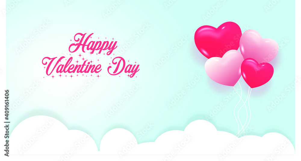 Romantic valentines day greeting card with elegant white and pink hearts