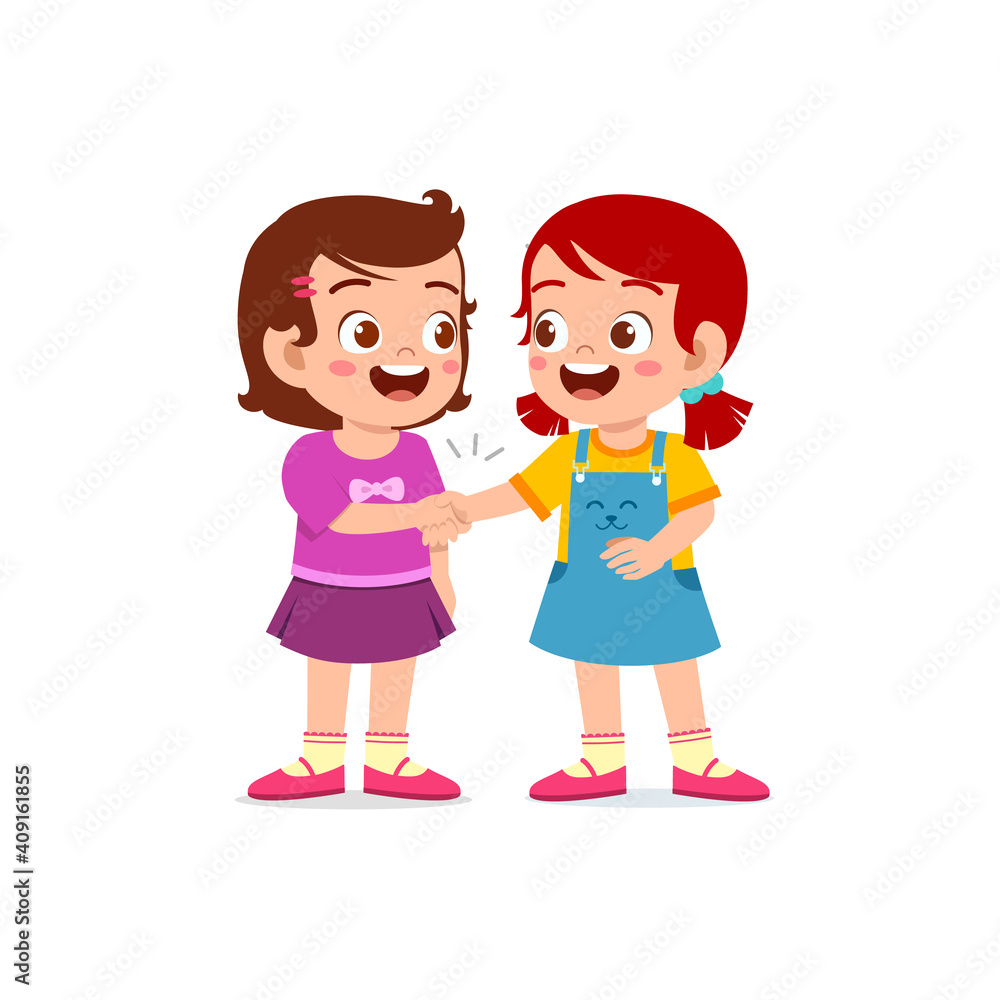 cute little kid girl do hand shake with her friend cute little kid girl do hand shake with her friend