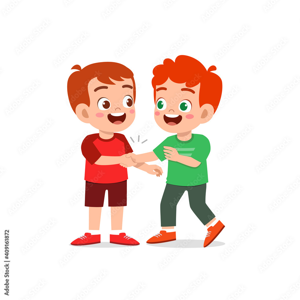cute little kid boy do hand shake with his friend cute little kid boy do hand shake with his friend
