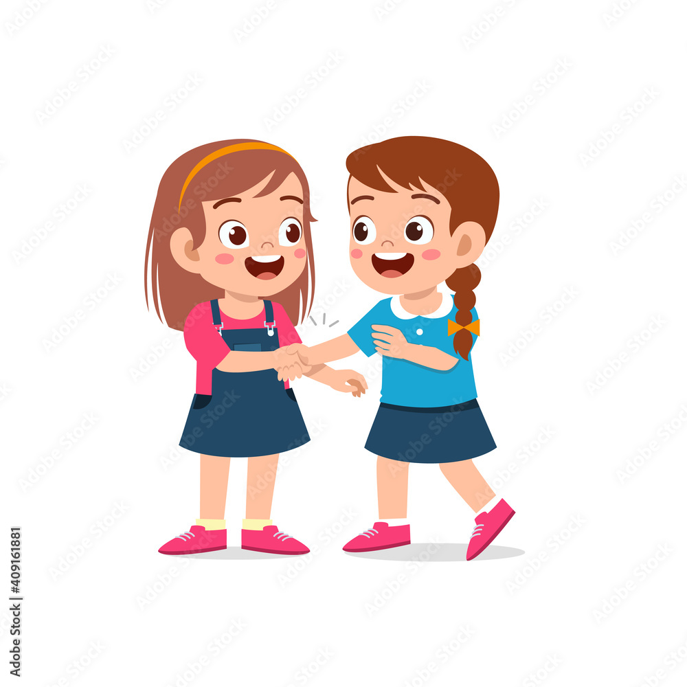 cute little kid girl do hand shake with her friend cute little kid girl do hand shake with her friend