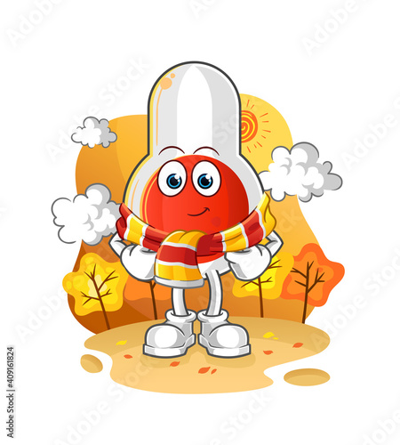 thermometer in the autumn. cartoon mascot vector