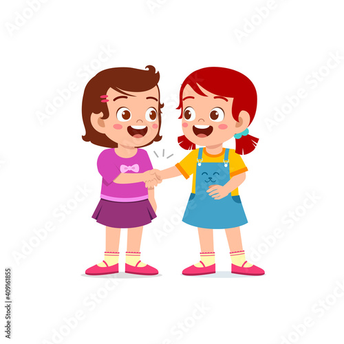 cute little kid girl do hand shake with her friend