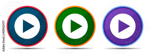 Play icon silky smart flat round buton set illustration