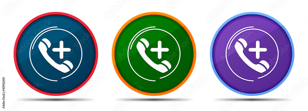Emergency call icon silky smart flat round buton set illustration Emergency call icon silky smart flat round buton set illustration