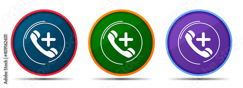 Emergency call icon silky smart flat round buton set illustration
