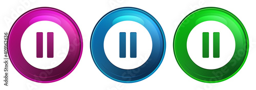 Pause icon magic glass design round button set illustration