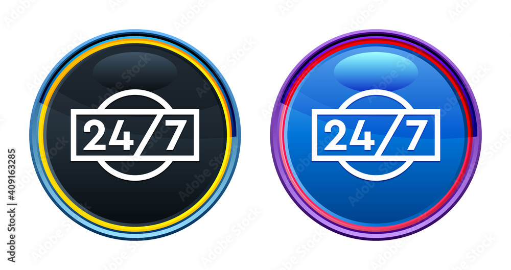 24/7 icon artistic glassy round buton set illustration 24/7 icon artistic glassy round buton set illustration