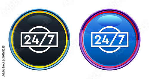 24/7 icon artistic glassy round buton set illustration