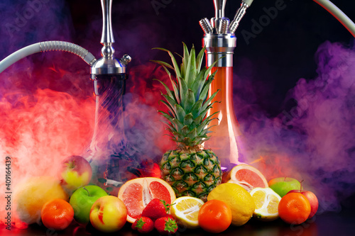 Obraz na płótnie Fruit flavor hookah isolated on black background