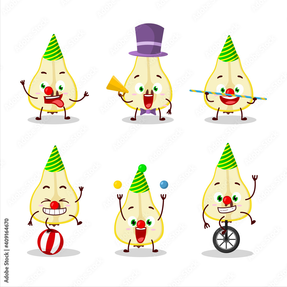 Cartoon character of slash of yellow pear with various circus shows Cartoon character of slash of yellow pear with various circus shows