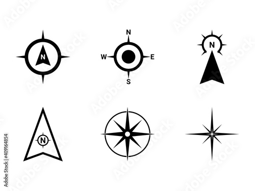 North arrows symbol vector set. Black compass direction.