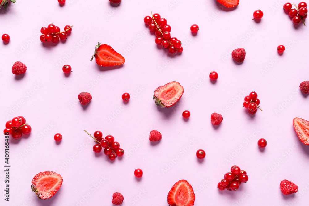Different tasty berries on color background Different tasty berries on color background