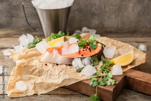 Fresh raw salmon steak with...