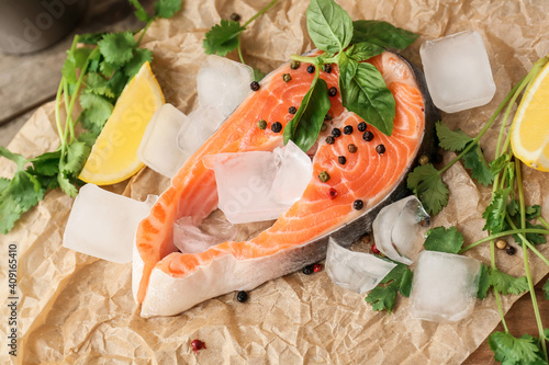 Fresh raw salmon steak with...