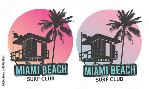 Miami Beach Lifeguard box with palm tree vector design for lifestyle and others 