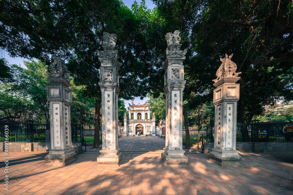 Fototapeta premium The gate of entrance to Van Mieu temple of Literature, the first university in Vietnam
