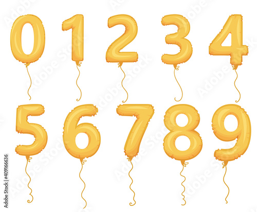 Glossy Golden Number Balloons with Hanging String Vector Set