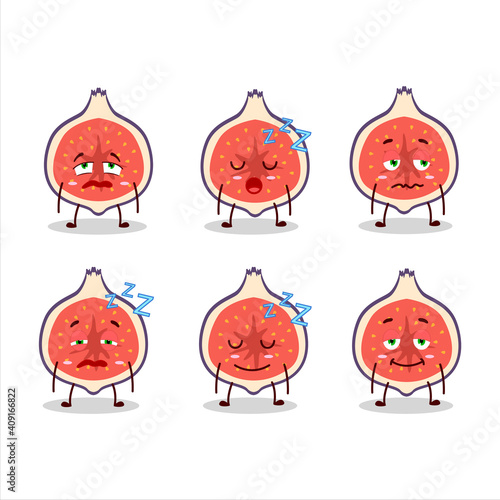 Cartoon character of slice of fig with sleepy expression