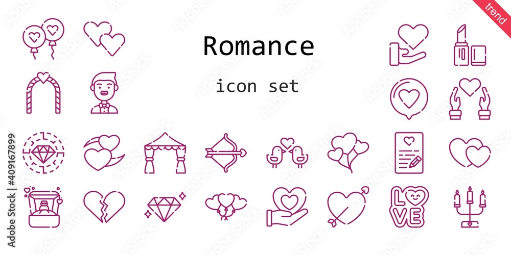 romance icon set. line icon style. romance related icons such as love, balloon, groom, balloons, ring, broken heart, lipstick, heart, cupid, diamond, wedding arch, love birds, candelabra romance icon set. line icon style. romance related icons such as love, balloon, groom, balloons, ring, broken heart, lipstick, heart, cupid, diamond, wedding arch, love birds, candelabra
