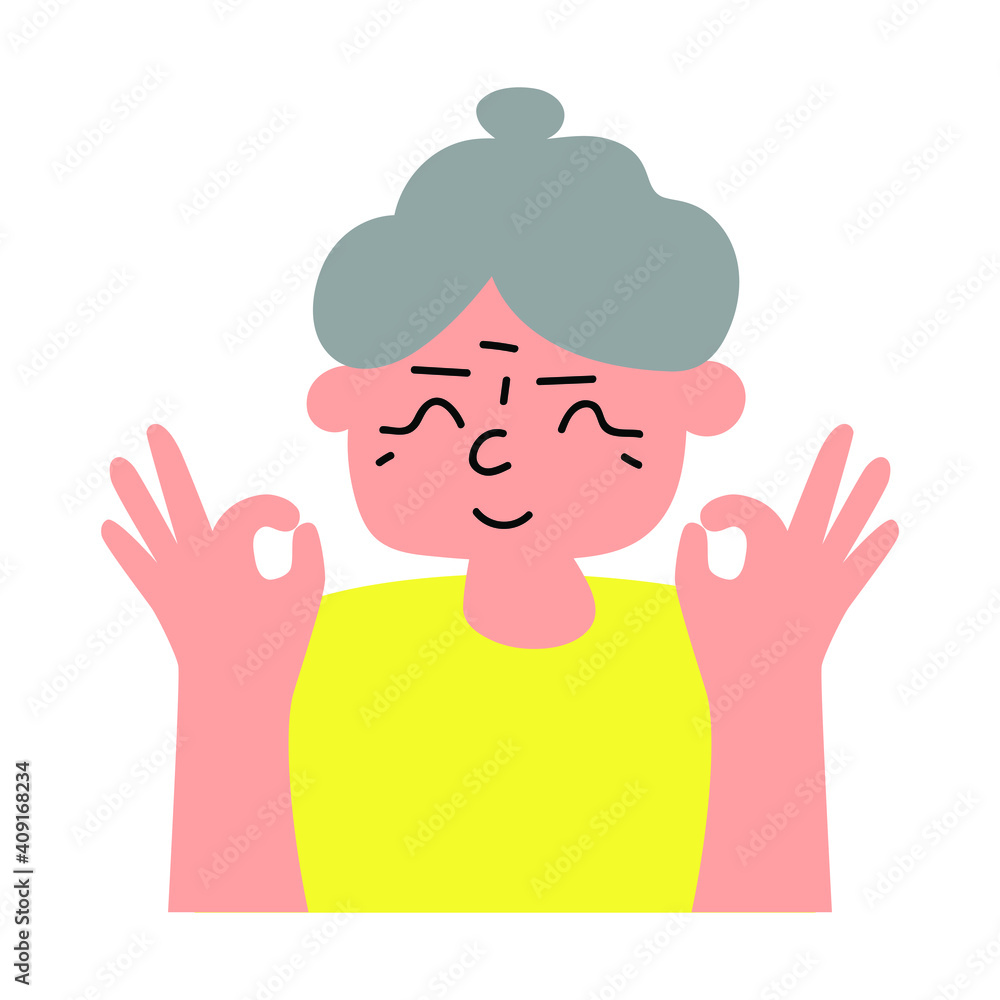 Smiling old lady showing ok sign. Vector illustration on white background. Smiling old lady showing ok sign. Vector illustration on white background.
