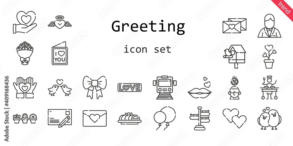 greeting icon set. line icon style. greeting related icons such as love, birdhouse, groom, large, balloons, signpost, ribbon, bouquet, kiss, heart, saving, love birds, postcard, cake, plant greeting icon set. line icon style. greeting related icons such as love, birdhouse, groom, large, balloons, signpost, ribbon, bouquet, kiss, heart, saving, love birds, postcard, cake, plant