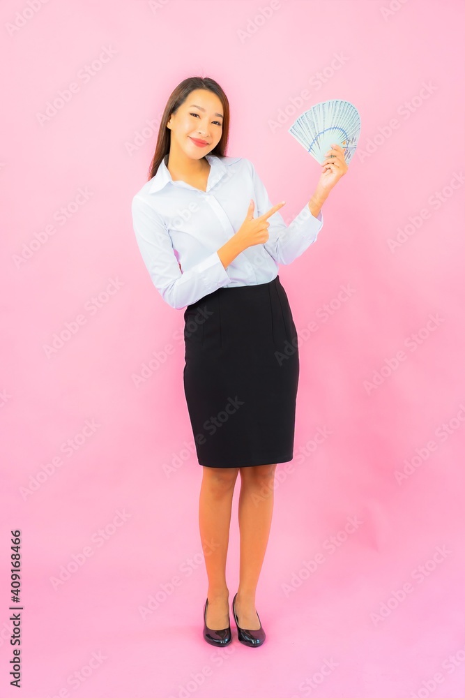 Portrait beautiful young asian woman with a lot of cash and money Portrait beautiful young asian woman with a lot of cash and money