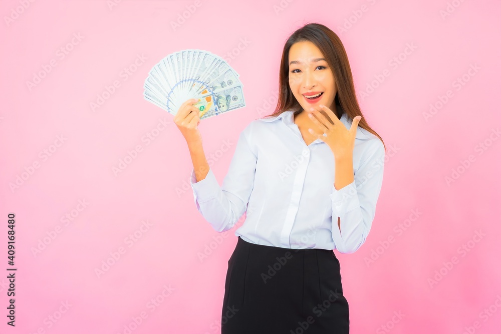 Portrait beautiful young asian woman with a lot of cash and money Portrait beautiful young asian woman with a lot of cash and money