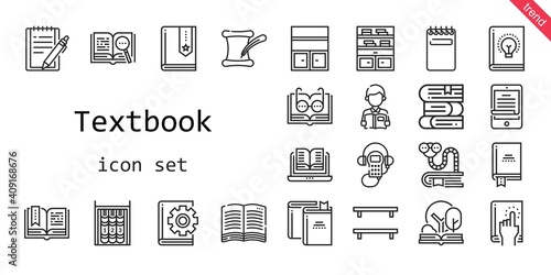 textbook icon set. line icon style. textbook related icons such as bookworm, literature, ereader, audio guide, books, open book, bookshelf, book, notepad, reading,