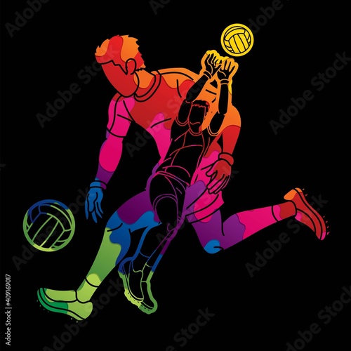 Group of Gaelic Football Men Players Action Cartoon Graphic Vector.