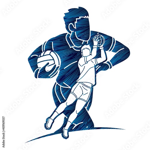 Group of Gaelic Football Men Players Action Cartoon Graphic Vector.