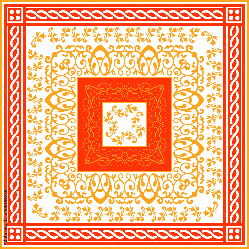 Obraz premium Vector ornament paisley Bandana Print, silk neck scarf or kerchief square pattern design style for print on fabric.