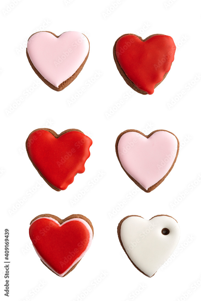 Gingerbread cookies with sugar icing, isolated. Vertical frame Gingerbread cookies with sugar icing, isolated. Vertical frame