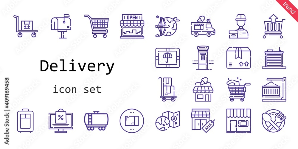 delivery icon set. line icon style. delivery related icons such as container, delivery, fuel truck, online shopping, shop, package, delivery courier, stores, store, warehouse, food, cart, trolley delivery icon set. line icon style. delivery related icons such as container, delivery, fuel truck, online shopping, shop, package, delivery courier, stores, store, warehouse, food, cart, trolley