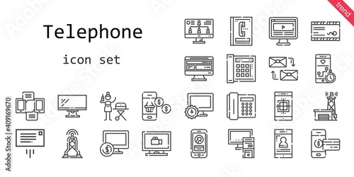 telephone icon set. line icon style. telephone related icons such as antenna, computer, phone book, smartphone, pc, mail, telephone, monitor, portable, message, monitoring, mailing,